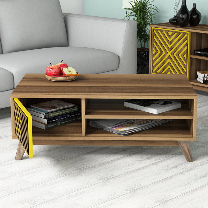 Hanah Home Conjunto de Muebles de Salón Chevron Nogal y Amarillo